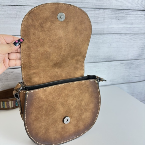 Tony Lama Woven Accent Colorful‎ SaddleBag Leather Southwestern Crossbody Purse - Picture 9 of 12